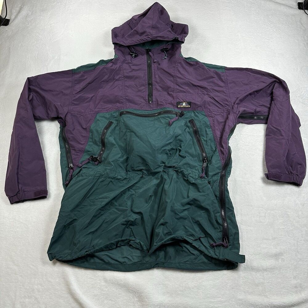 Vintage Sierra Designs Anorak Jacket Mens M Purple Teal Hooded Pullover 90s